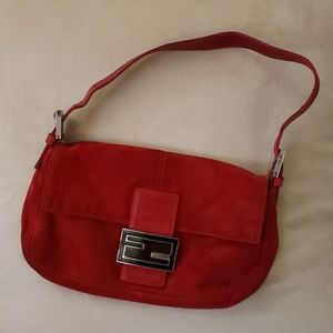 Fendi Classic Red Suede Baguette Authentic